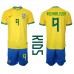 Günstige Brasilien Richarlison #9 Babykleidung Heim Fussballtrikot Kinder WM 2022 Kurzarm (+ kurze hosen)